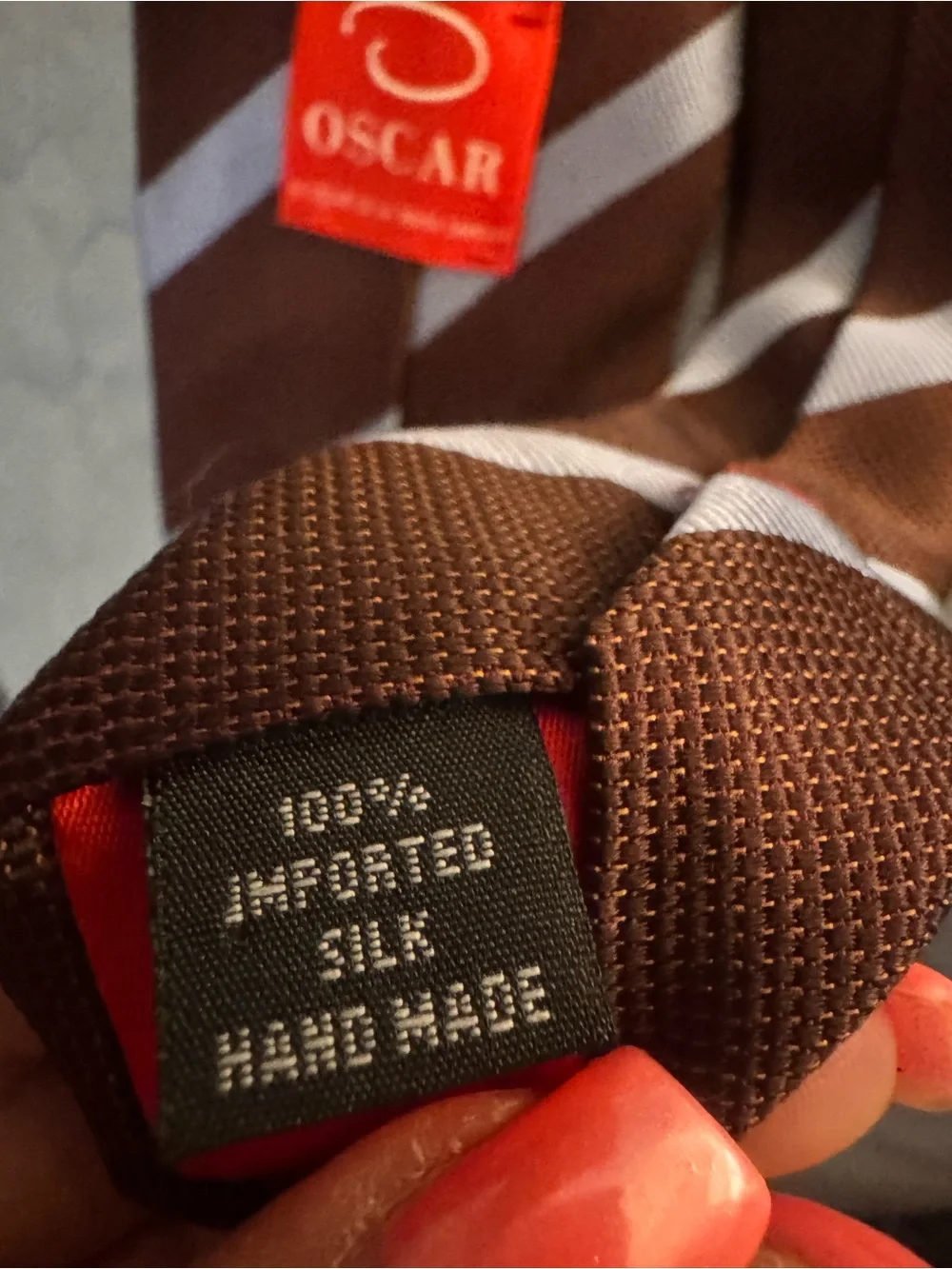 Oscar de la Renta Brown and Light Gray Striped Silk Tie